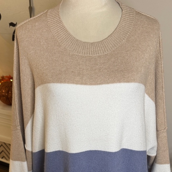 Eesome Tan, White, and Blue Striped Oversized Sweater - Picture 3 of 6